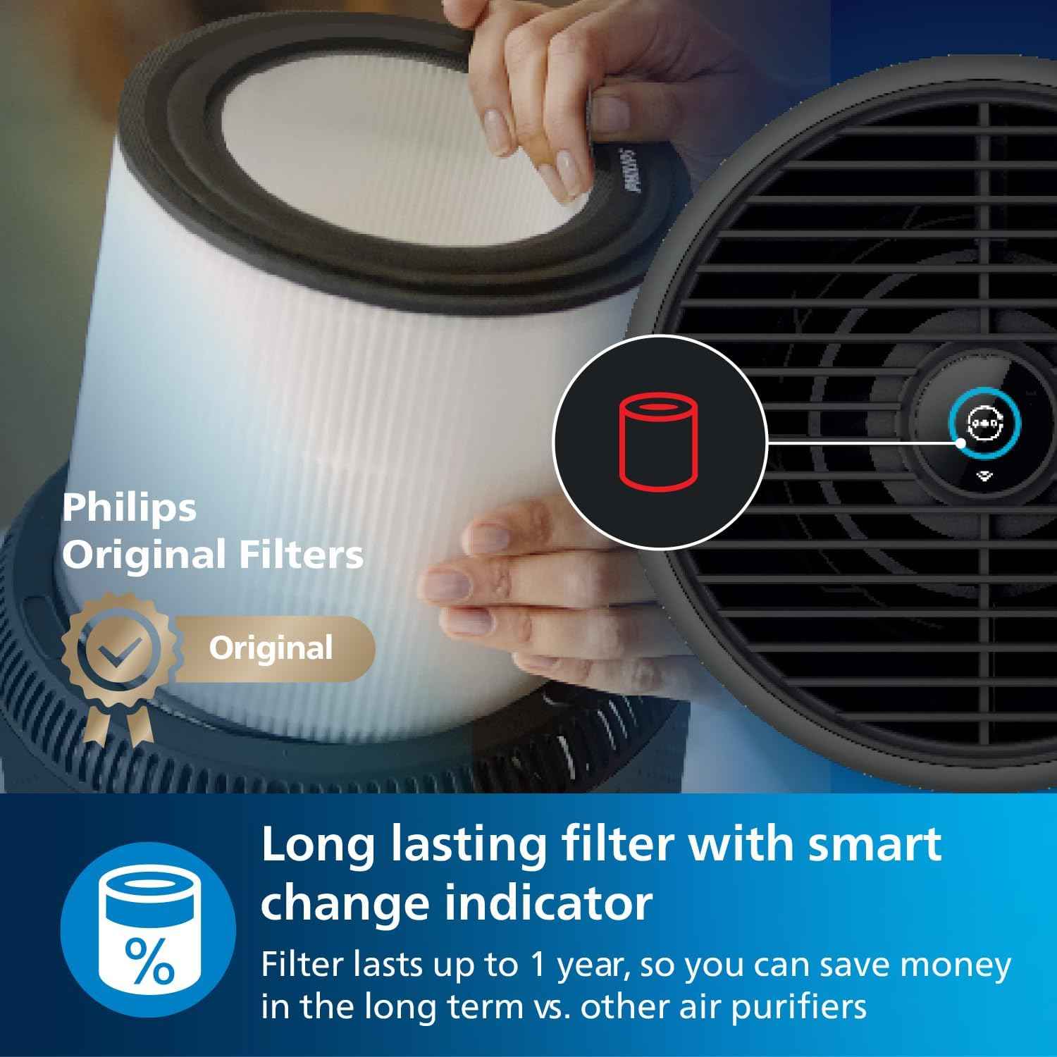 Philips 800i Series Compact Air Purifier, 49m2, HEPA & Activer Carbon Filter, Removes Up To 99,5% Of The Particles & Aerosols From The Air*(1), Connected with Air+ App, Dark Grey (AC0850/31)