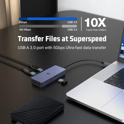 USB-C Hub Adapter 7-in-1 4K HDMI, 100W PD USB 3.0 Ports SD/TF Card Reader