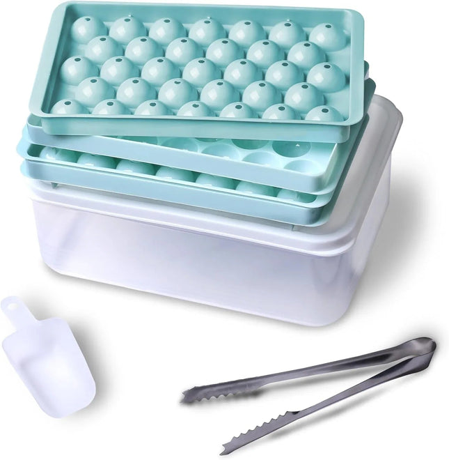 Reusable 66 Ice Ball Cube Set with Lid, Bin, Scoop and Tongs for Home Bar