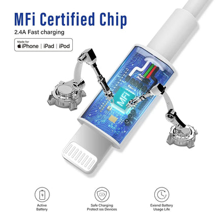 Premium iPhone USB-A to Lightning Charging Cable MFi Certified 2m Each 2 Pack