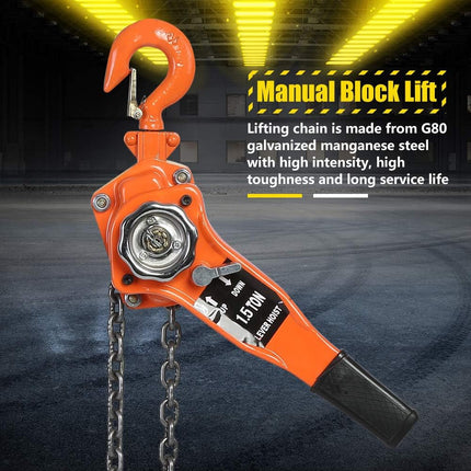 1.5T Hand Chain Hoist Galvanised Steel Pulley 360 Degree Hook Brake System