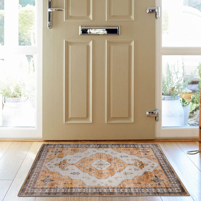 Orange Washable Non-slip Door Mat, 50x80cm, Indoor Vintage Style Taleta EMILY