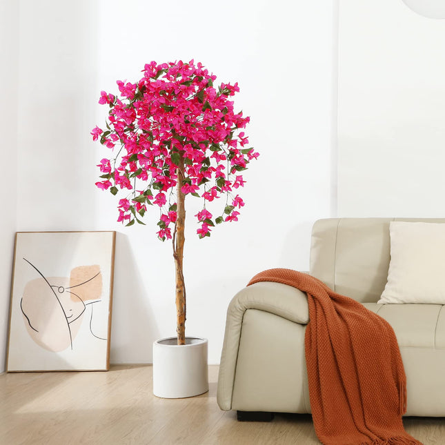 Fopamtri Artificial Plants Bougainvillea Tree 150 cm Artificial Blossom Tree, Fake Plants in Pot Large Pink Artificial Tree with Flowers for Home