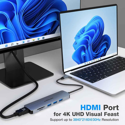 6 in 1 Docking Station USB C Adapter with 4K HDMI USB 3.0 5Gpbs SD&TF Card Slot