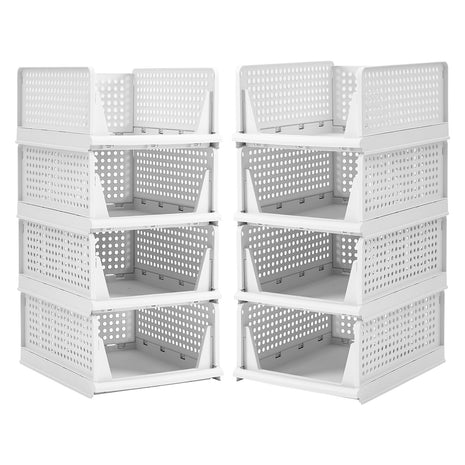 BTGGG 8 Pack Wardrobe Storage Organiser, Stackable Storage Drawers for Wardrobe, Plastic Clothing Closet Organiser, Folding Storage Boxes Baskets