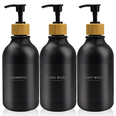 3 pcs 500ml Soap Dispenser with Black Label Lotion Dispenser Made of PET Plastic Empty Bottle Suitable for Bathrooms (Black)
