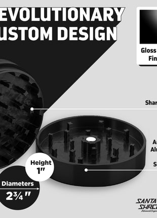 Santa Cruz Shredder Metal Herb Grinder Knurled Top for Stronger Grip 2-Piece 2.7" (Black)