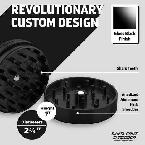 Santa Cruz Shredder Metal Herb Grinder Knurled Top for Stronger Grip 2-Piece 2.7" (Black)