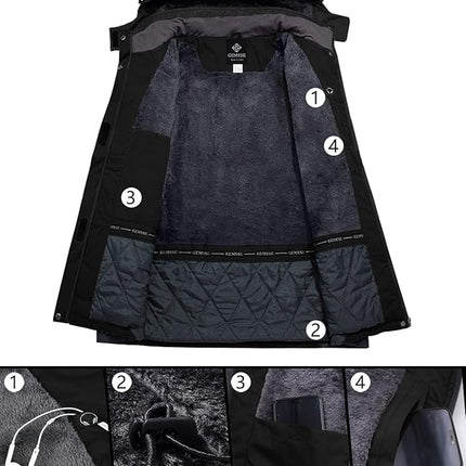 Womens Ski Jacket Waterproof Winter Fleece Coat Black Size XL GEMYSE