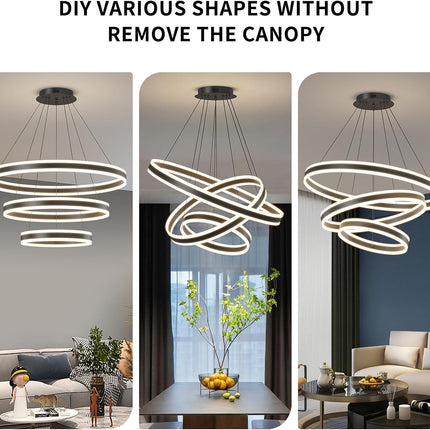 Mikeru 3 Ring Round Pendant Light, Adjustable Dimmable Hanging, 20+40+60cm