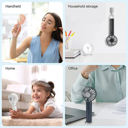 Hand-held Fan Portable Mini Fan Cooling USB Rechargeable 3 Speed With Clip Black