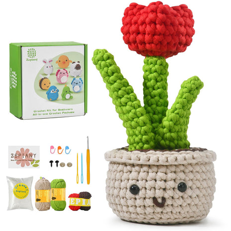 Beginner Crochet Kit,Knitting Kits for Beginners Adults,Beautiful Flowers Amigurumi Kit,Crochet Flower Kit Have Step-by-Step Video Tutorials to How to