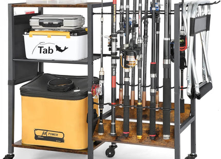 Fishing Rod Holder Organizer, Store 12 Rods, Tackle Cart for Garage & Home