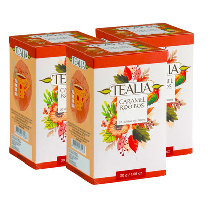 Tealia Caramel Rooibos ? 60 Individually Wrapped Herbal Bags (3 x20 Multipack) ? Caffeine-Free Nighttime & Relaxing Tea, Perfect for Bedtime & Gifts
