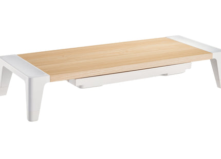 ProperAV Monitor Riser Stand with Height Adjustable with Drawer - Wood Effect