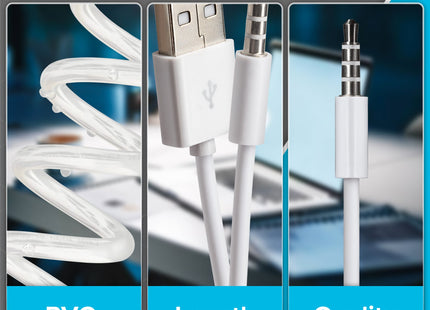 Maplin USB-A to 3.5mm Aux Stereo 3 Pole TRRS Jack Plug Cable - White, 1.2m