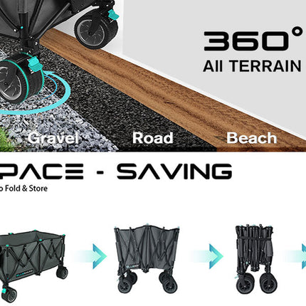 Collapsible Garden Wagon 150kg Folding Camping Trolley All Terrain Bluemars