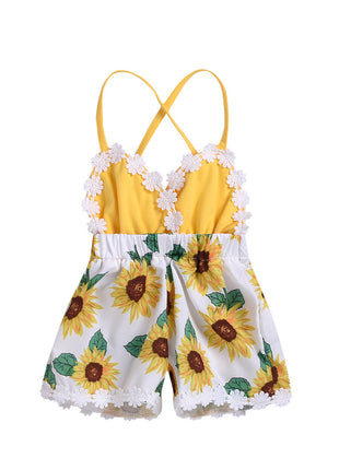 Children's Clothing Girls Baby Jumpsuits Children Sunflower Sling Lace Jumpsuit