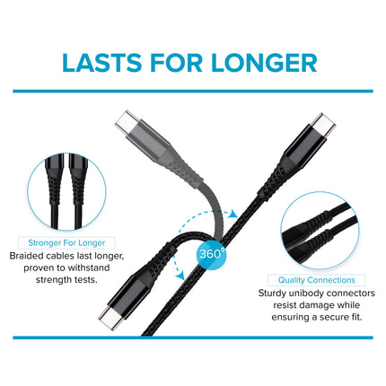 Maplin USB-C to USB-C 60W PD Braided Cable - Black
