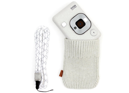 Fujifilm Instax Mini Liplay Accessory Kit with Neck Strap & Knitted Pouch - Stone White