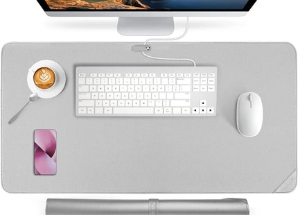 Premium PU Leather Desk Mat Protector Waterproof - Titanium Silver 60 x 35 CM