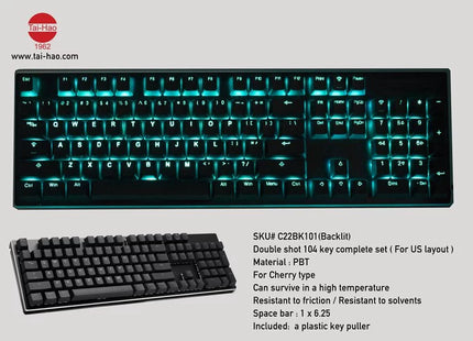 Tai-Hao Double Shot PBT Backlit Keycaps 108-Keys Set For Cherry MX Switch - Black