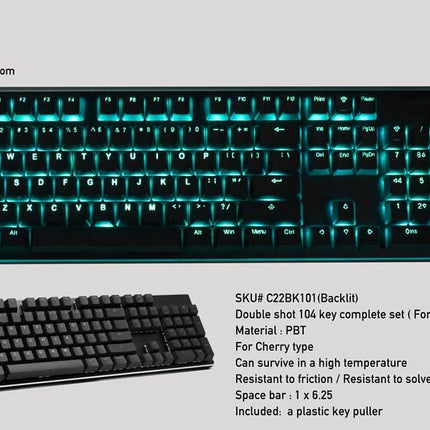 Tai-Hao Double Shot PBT Backlit Keycaps 108-Keys Set For Cherry MX Switch - Black