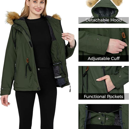 Womens Ski Jacket Waterproof Snowboarding Winter Coat Army Green XL Wantdo