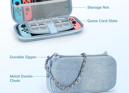 Younik Nintendo Switch Case 13 in 1 Denim with 9 Card Slots & Screen Protectors