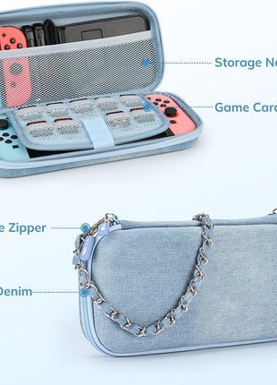 Nintendo Switch Case 13 in 1 Switch Accessories Denim Case with 9 Card Slots