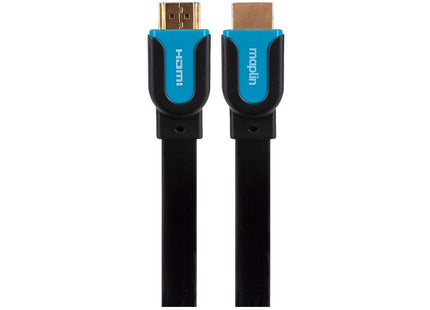 Maplin Flat HDMI to HDMI 4K Ultra HD Cable with Gold Connectors - Black, 3m