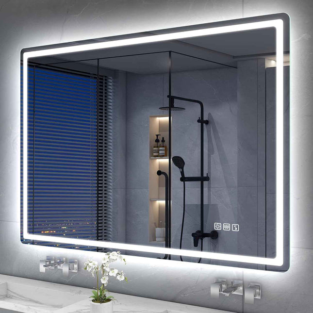 LED Bathroom Mirror 100x70cm Bluetooth Speaker Anti Fog Dimmable Wall S'bagno
