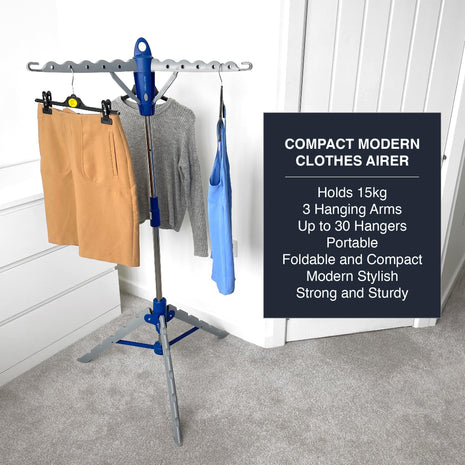 Andrew James Clothes Rail Airer Drier | Adjustable Portable Clothes Horse Tripod Design | Folds Flat for Storage Easy Setup | Great for Indoor Outdoor