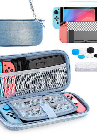 Nintendo Switch Case 13 in 1 Switch Accessories Denim Case with 9 Card Slots