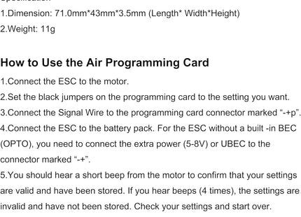 ESC Programming Card for DYS Series ESC