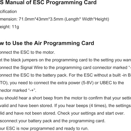 ESC Programming Card for DYS Series ESC
