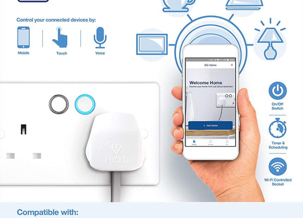 British General Slim Nexus Double Switched 13A Power Socket + Smart Home Control - White
