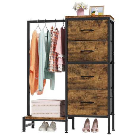 111cm Tall Chest of Drawers for Bedroom, 4 Fabric Drawer Small Dresser Storage Unit for Hallway Living Room Entryway, Reversible Closet Storage with