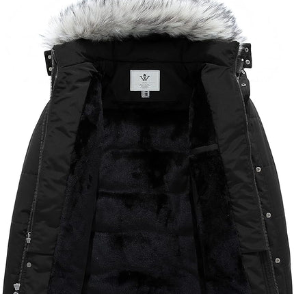 Mens Winter Parka Jacket Puffer Coat Thick Cotton Hooded Black, Size L