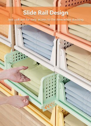 BTGGG 8 Pack Wardrobe Storage Organiser, Stackable Storage Drawers for Wardrobe, Plastic Clothing Closet Organiser, Folding Storage Boxes Baskets