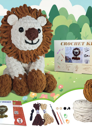 Alutaba Crochet Kit for Beginners Adults, 10in Lion Crochet Animal Kits for Adults with Step by Step Videos Tutorials, Knitting Kit for Crochet Lover