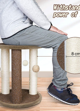 Aibuddy Cat Scratching Post, Scratching Tower with 3 Scratcher Posts?Carpeted Base Play Area and Perch (Cat Interactive Toys, Dangling Ball,East to