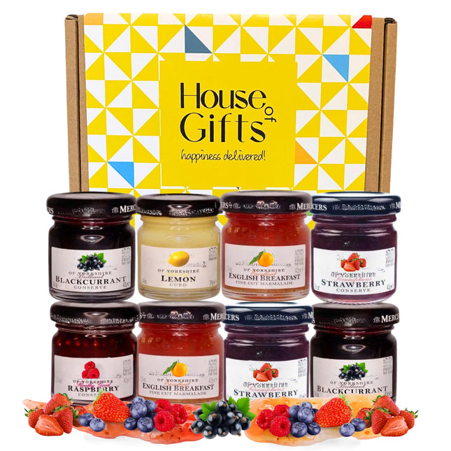 Jams & Marmalade Preserves Tasting Hamper Selection Gift Set With 8x 38g Jars | Gourmet Gifts for Mum, Dad, Elderly People, Jam Lovers Classic