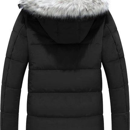 Mens Winter Parka Jacket Puffer Coat Thick Cotton Hooded Black, Size L