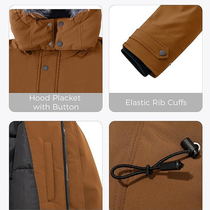 Mens Long Winter Puffer Jacket Windproof Cotton Padded Brown Size S