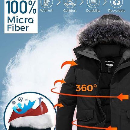 Mens Winter Puffer Coat Warm Windproof Hooded Parka Black Size L CHINMOON