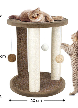 Aibuddy Cat Scratching Post, Scratching Tower with 3 Scratcher Posts?Carpeted Base Play Area and Perch (Cat Interactive Toys, Dangling Ball,East to