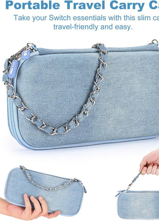 Nintendo Switch Case 13 in 1 Switch Accessories Denim Case with 9 Card Slots