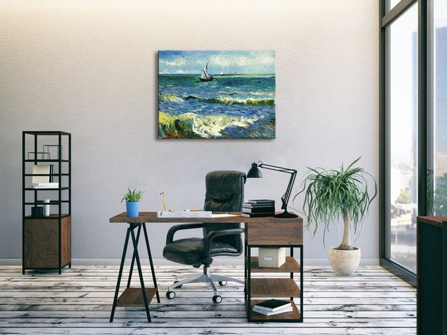 Wieco Art - Large Seascape at Saintes Maries by Vincent Van Gogh Oil Paintings Reproduction Giclee Canvas Prints Ocean Sea Pictures on Canvas Wall Art