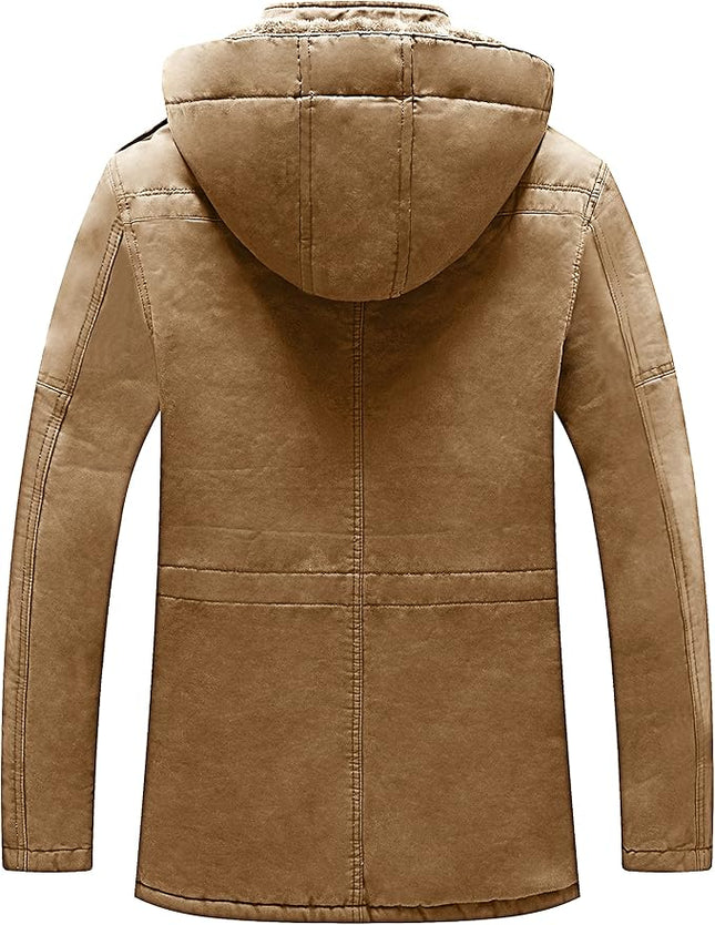 Mens Winter Parka Jacket Thick Fleece Lining Hooded Coat WenVen, Size XL